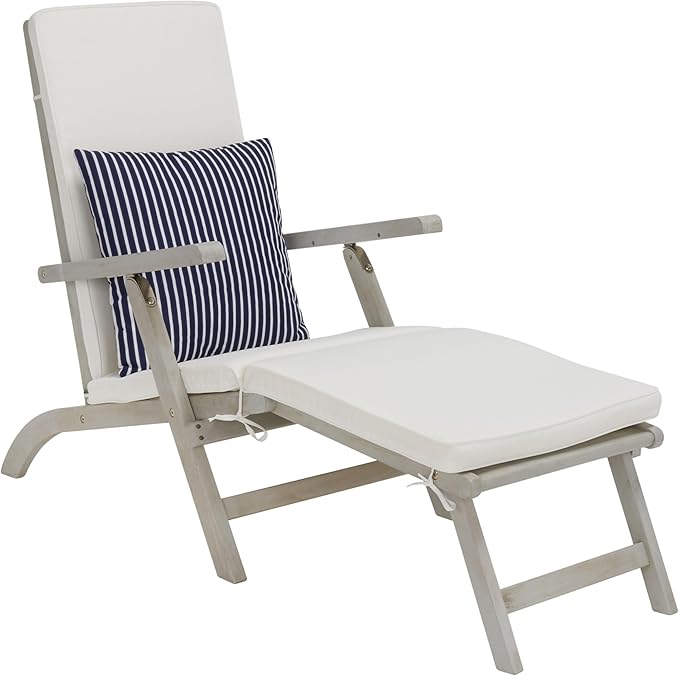 SAFAVIEH Outdoor Collection Palmdale Grey Solid Wood/Beige Cushion - Image 11