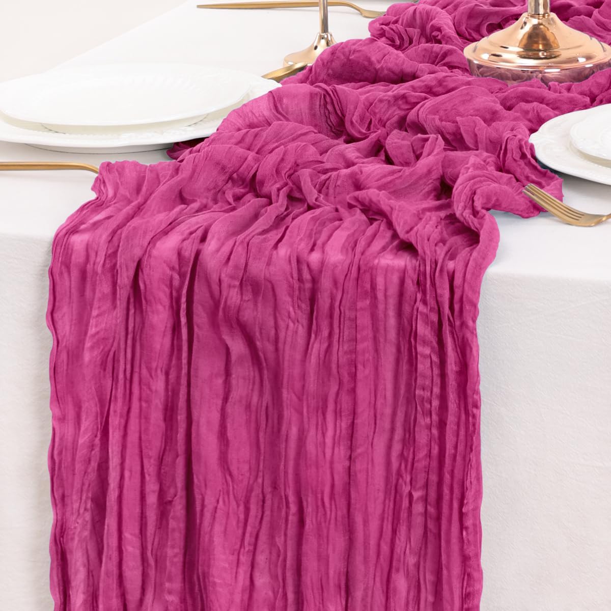 Fuschia Table Runner Cheesecloth Table Runner 14FT Farmhouse Table Runners 160 Inches Fall Table Decor Dining Room Centerpiece Wedding Boho Baby Shower Birthday