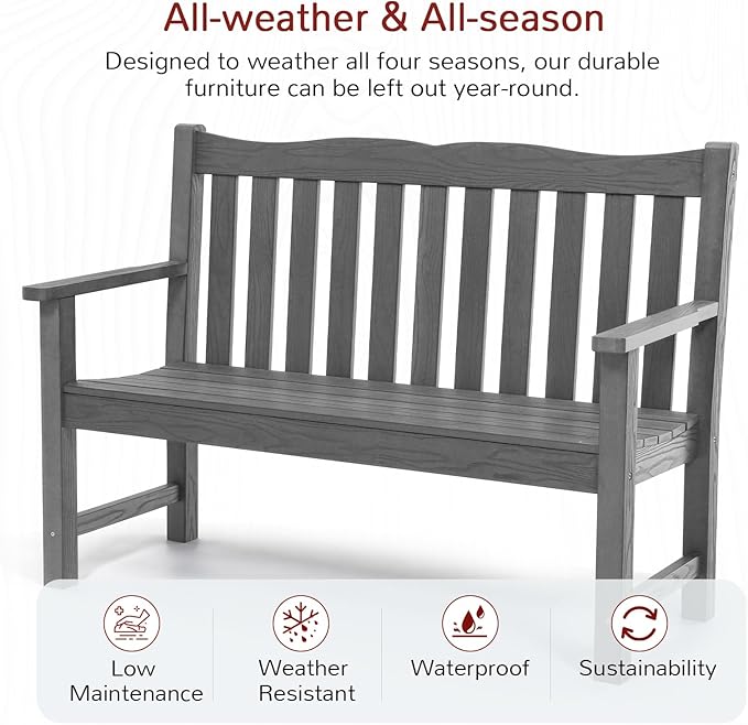 Stoog 3 Piece Outdoor Bench & Outdoor Chairs Set, All-Weather HIPS Patio - Image 4
