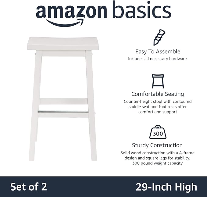 Amazon Basics Solid Wood Saddle-Seat Counter Height Bar Stools - Image 4