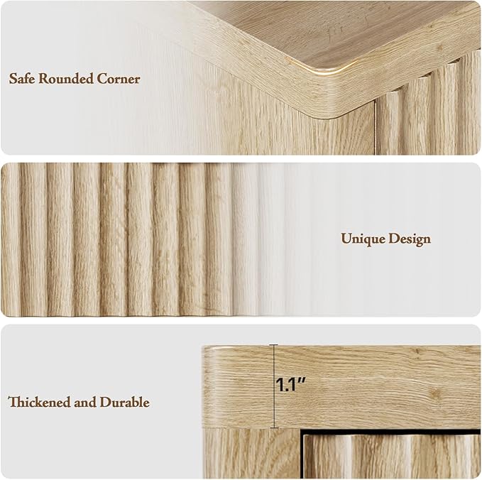 Fluted Nightstand with 3 Drawers, Tall Bed Side Table with Metal Handle - Image 6