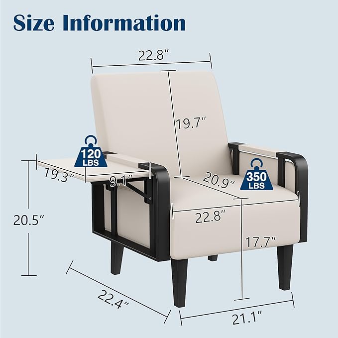 Andeworld Modern Beige Accent Chair Set of 2, PU Leather Upholstered Armchair - Image 2