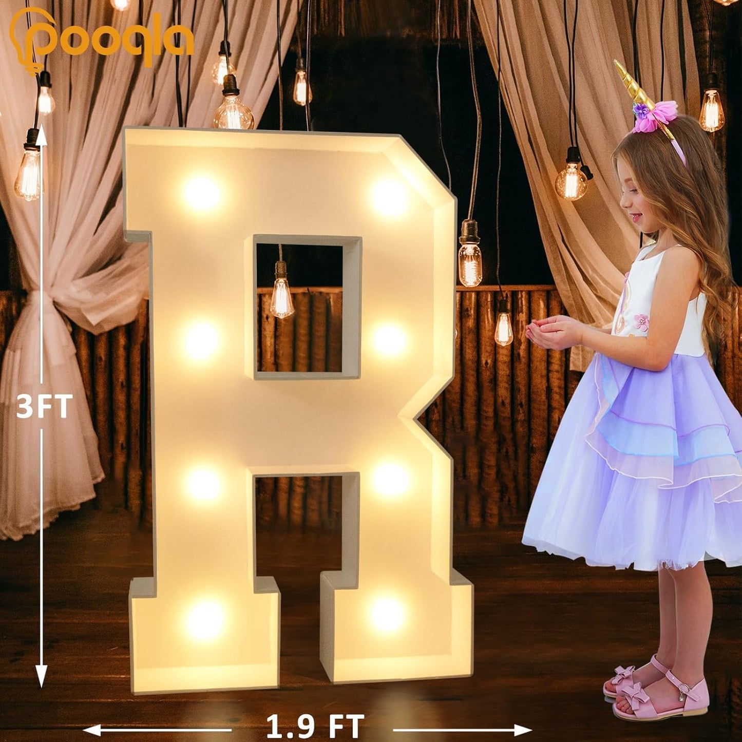 Pooqla 3FT Marquee Light Up Letters, LED Big Mosaic Marquee Letters 3 Feet, Giant LED Sign for Balloons Birthday Anniversary Wedding Party Decoration, Cool White and Warm White Letter R