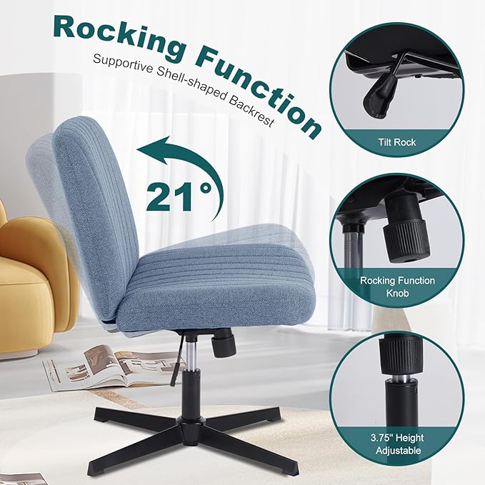 OLIXIS Criss Cross Chairs Legged Armless No Wheels Wide Seat Height Adjustable - Image 6