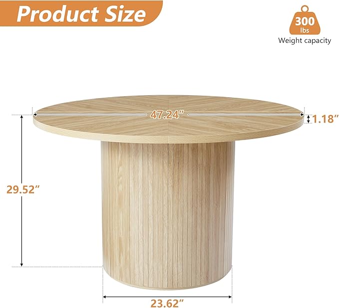 weselon Round Dining Table for 4, Modern Farmhouse Kitchen Table, 47 Inch Small - Image 2