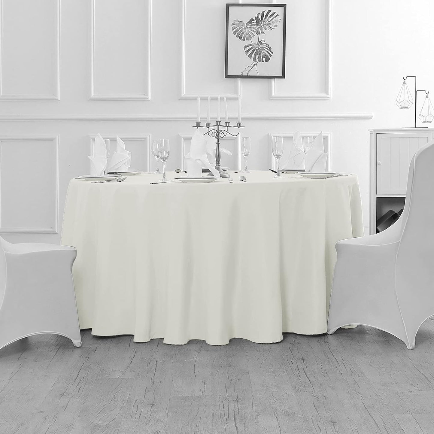 Fokitut 6 Pack Round Tablecloth, 90 Inch, Stain Resistant and Wrinkle Polyester Table Cloth, Fabric Table Cover for Kitchen Dining, Wedding, Party, Holiday Dinner-Ivory