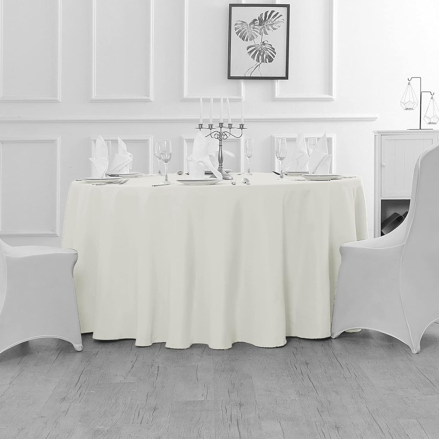 Fokitut 12 Pack Waterproof Round Tablecloth, 90 Inch, Stain Resistant and Wrinkle Polyester Table Cloth, Fabric Table Cover for Kitchen Dining, Wedding, Party, Holiday Dinner-Ivory