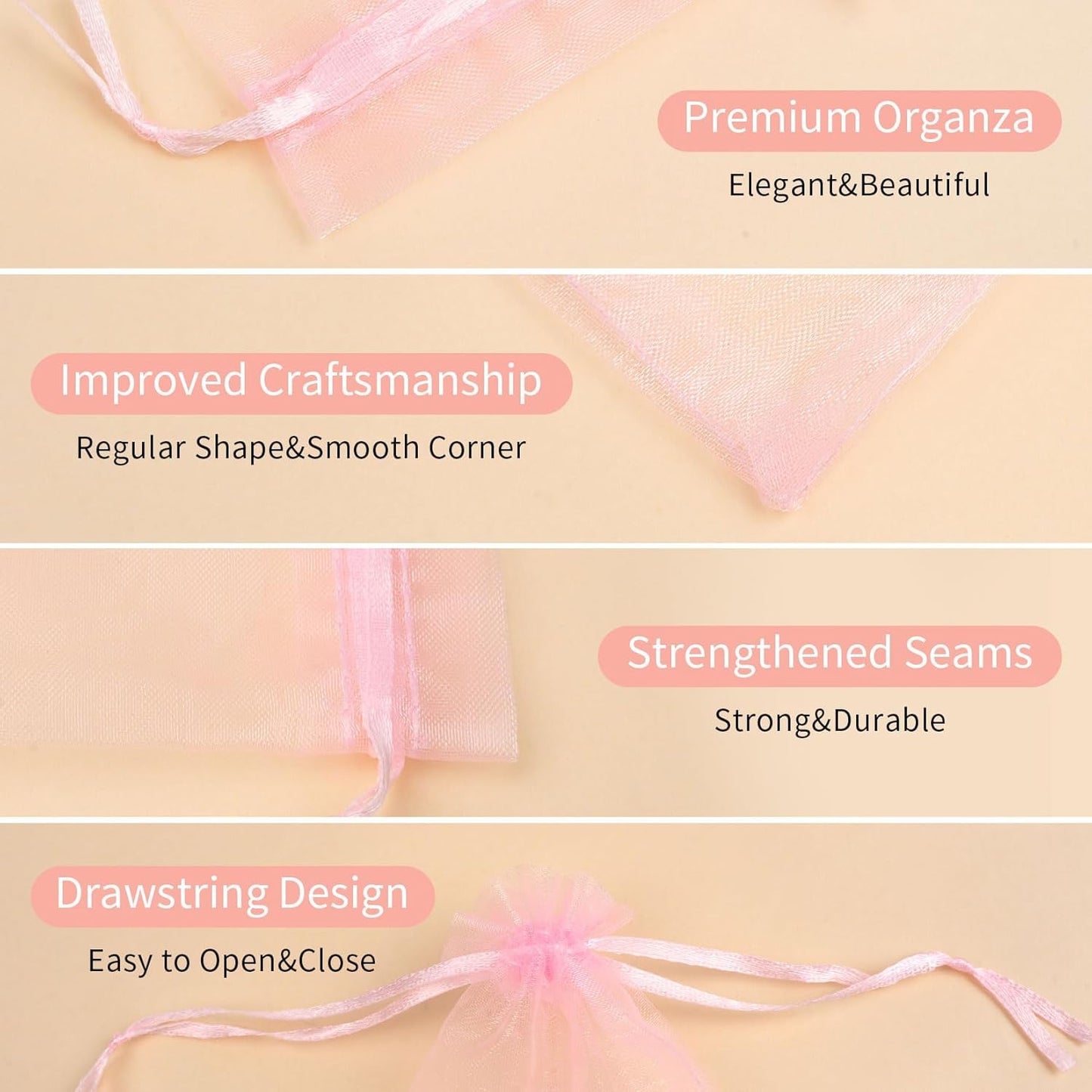 50 Pcs Pink Organza Bags 5x7 Inch, Small Mesh Bags Drawstring Jewelry Pouch Gift Bag Goody Bag for Wedding Party Favor