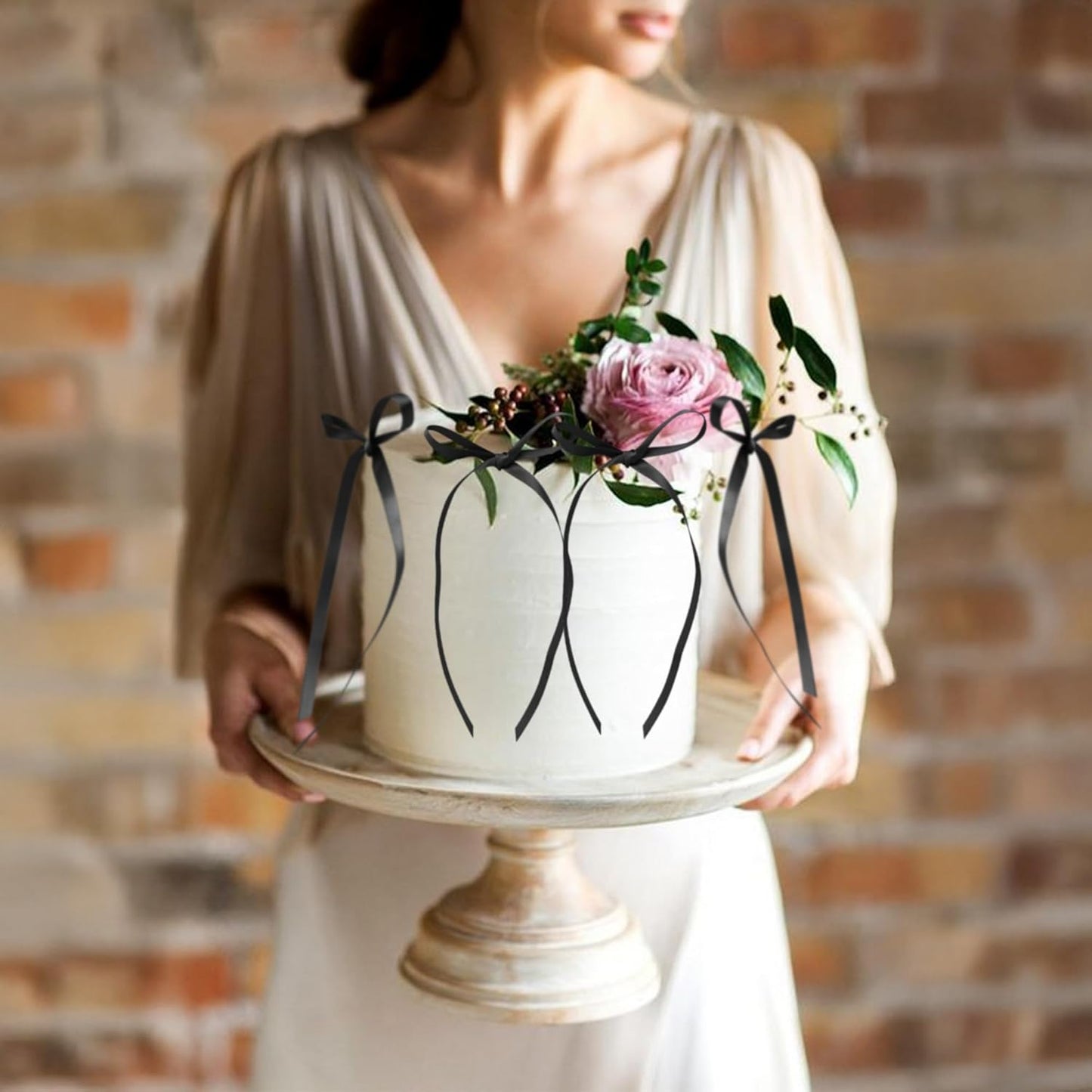 Ephlyn 30Pcs Bow Cupcake Toppers Valentine's Bowknot Ribbons Coquette Bow High Footed Cup Balloon Wall Party Decorations Cake Dessert Picks Birthday Wedding Party Supplies Black