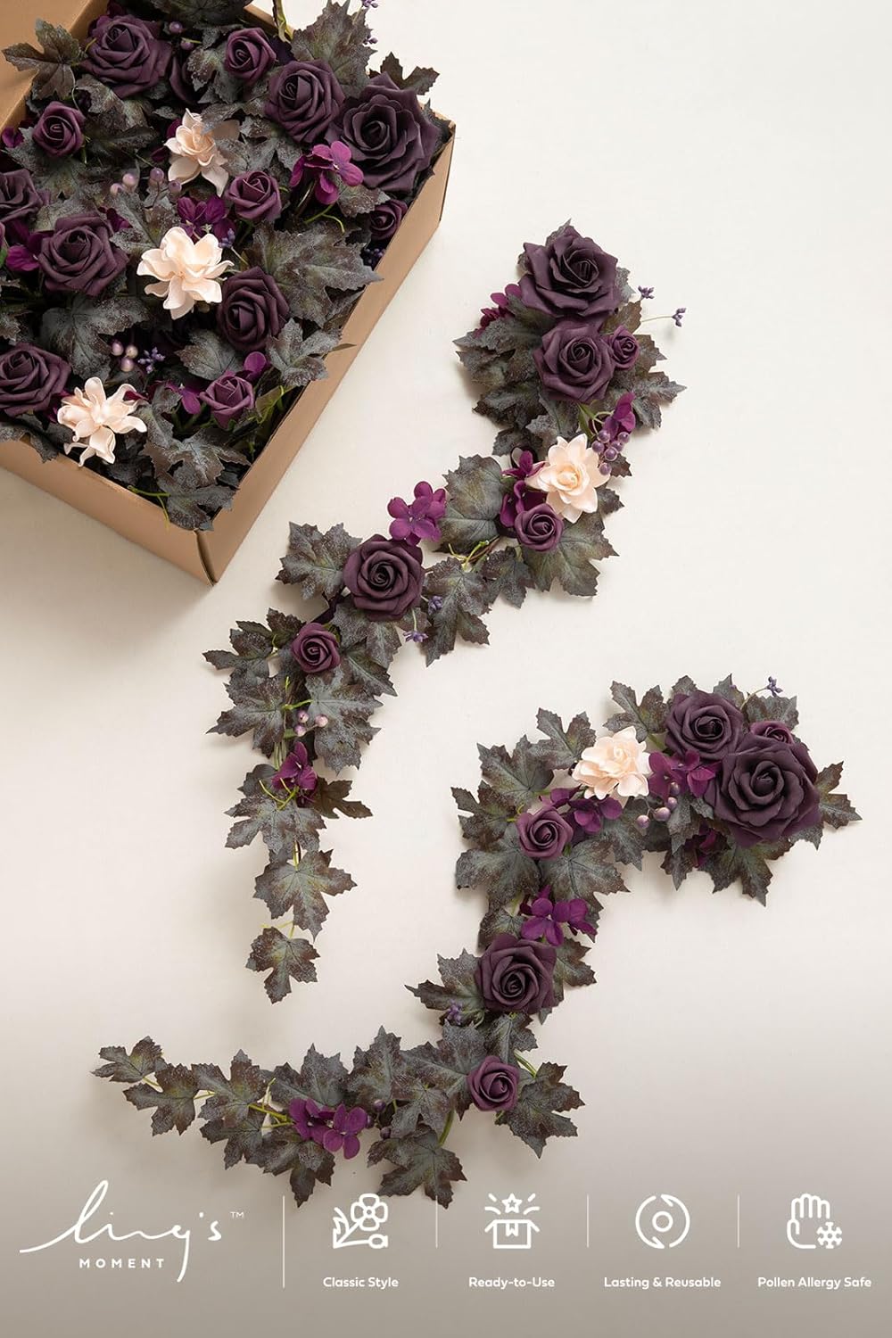 Ling's moment Fall 10pcs Wedding Chair Decorations Aisle Floral Swag Artificial Pew Flowers Hanging Garland Deep Plum for Ceremony Reception Church Rose Floral Arrangement Party Outdoor Decor