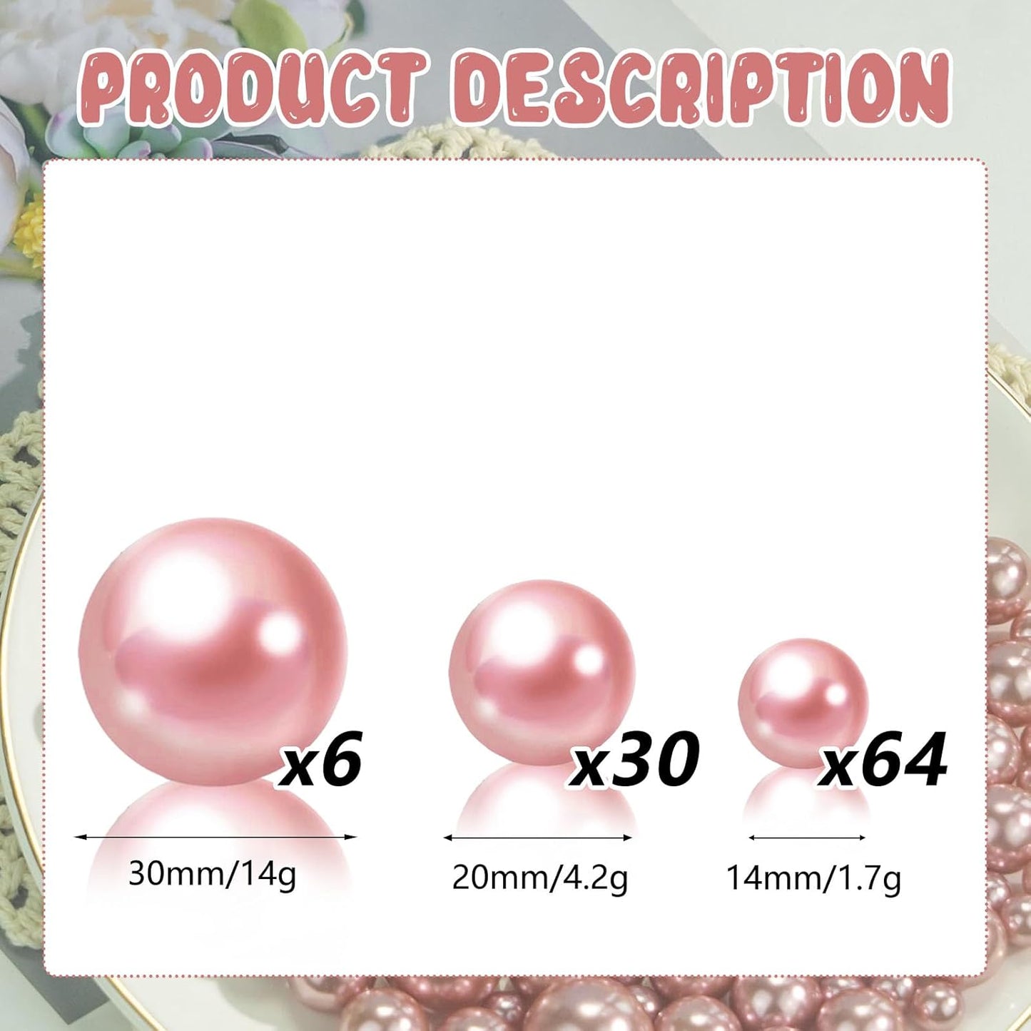 100PCS Dark Pink Faux Pearls Beads for Centerpiece Vases, Vase Filler Faux Pearls, No Holes Filler Beads for Party Anniversary Birthday Wedding Table Decor, 14/20/30mm