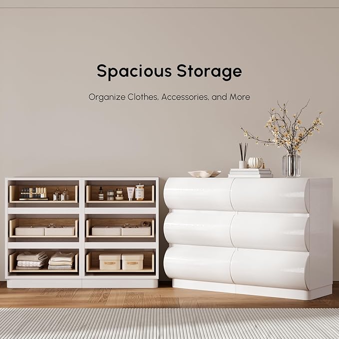 homary Modern 6 Drawers Dresser, 39.4" Wide Faux Leather Chest of Drawers - Image 5
