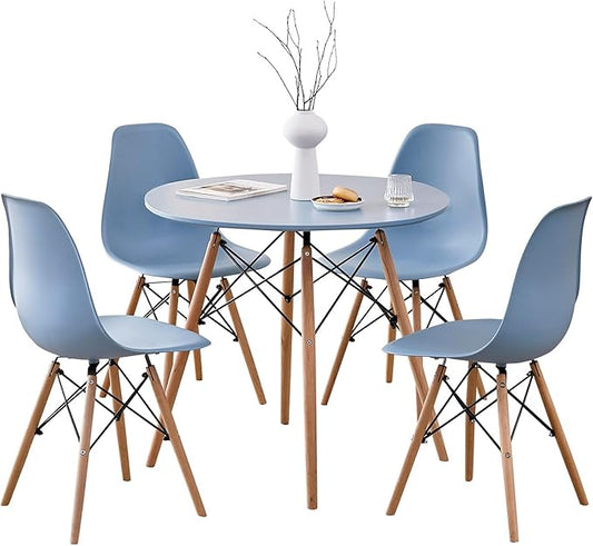 5-Piece Round Dining Table Set, Small 31.5" Kitchen Table Chairs Set of 4 Space by LECAFURHL