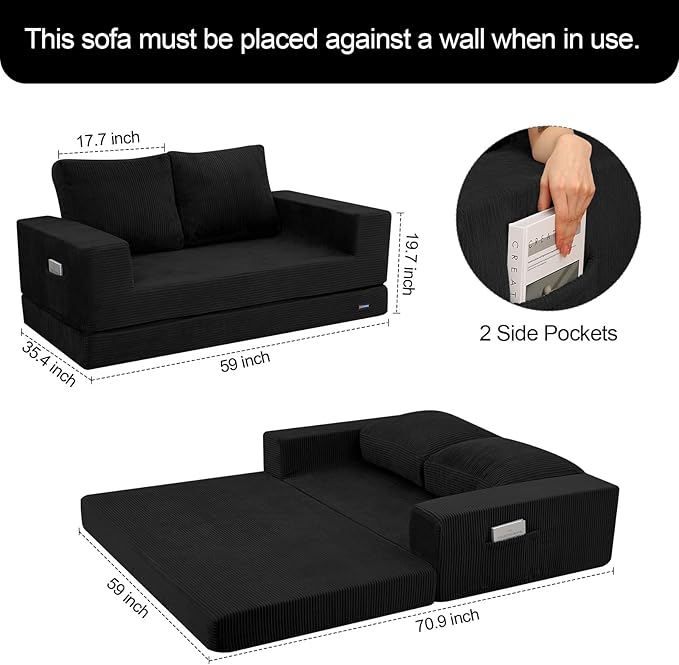 COMAX Convertible Sofa Bed Queen, Folding Fold Out Couch Bed, Floor Futon Couch - Image 3