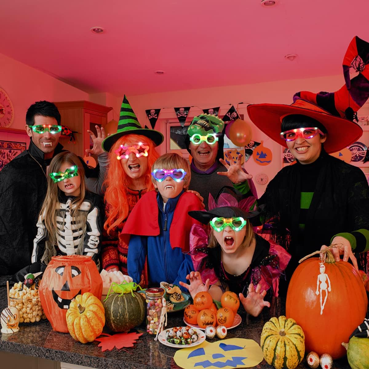 35 Pcs LED Glasses 7 shapes 6 LED Glow In The Dark Party Supplies Favor for Kids Adults shutter heart round star butterfly Glow Sticks Light Up Glasses fit Birthday Halloween Christmas Valentine's Day