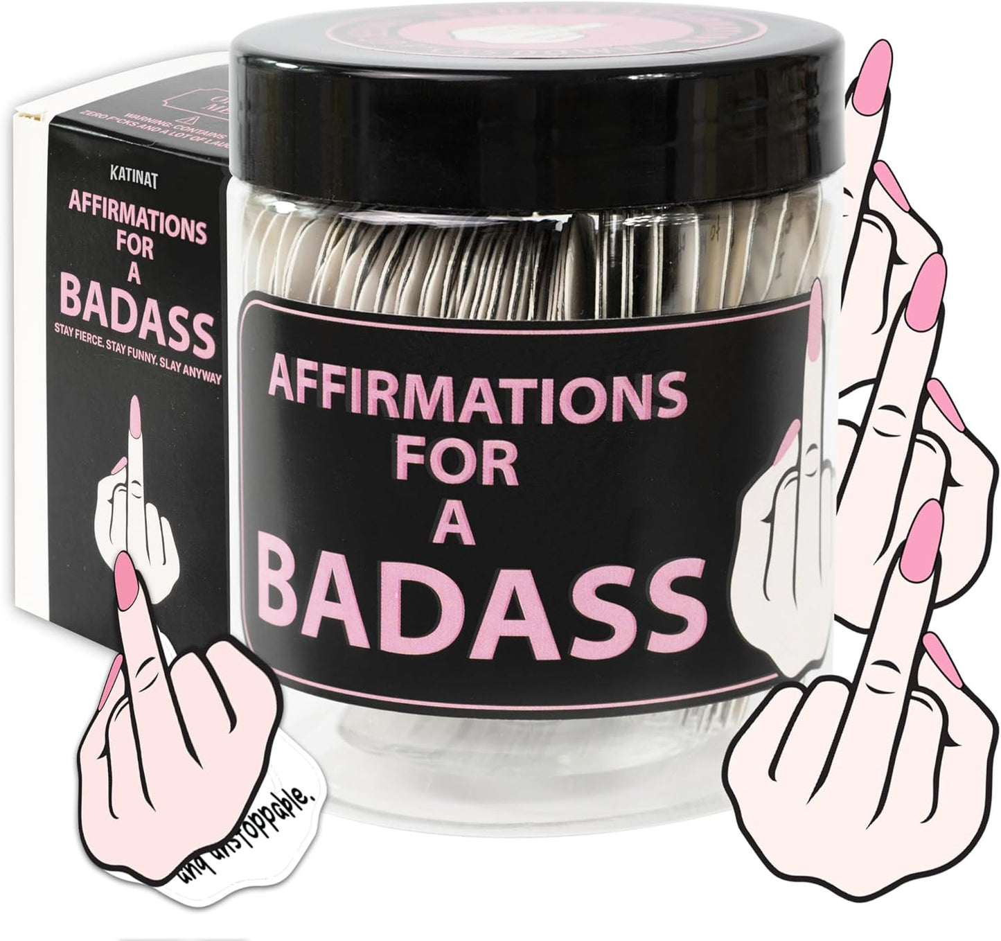 Badass Affirmation Jar – 60 Daily Affirmation Cards, Middle Finger Gifts for Women, Funny Birthday Gifts for Best Friends, Self Care Gift for Women, Encouragement Gift for Coworkers