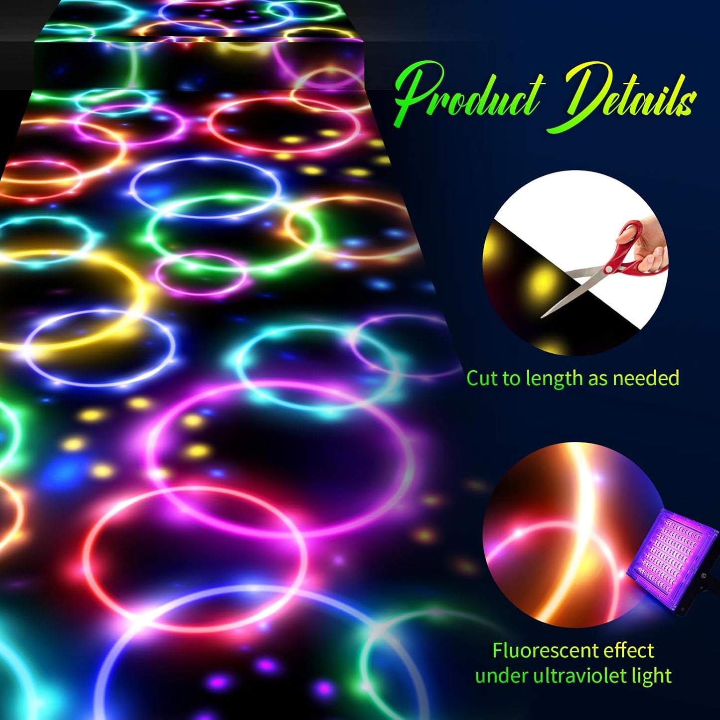 Haull 118 x 39 Inch Neon Light up Dance Floor Glow in The Dark Runner UV Reactive Blacklight Floor Aisle Runner Decor Wall Props for 80s 90s Neon Birthday Party Decorations(Dream Bubble)