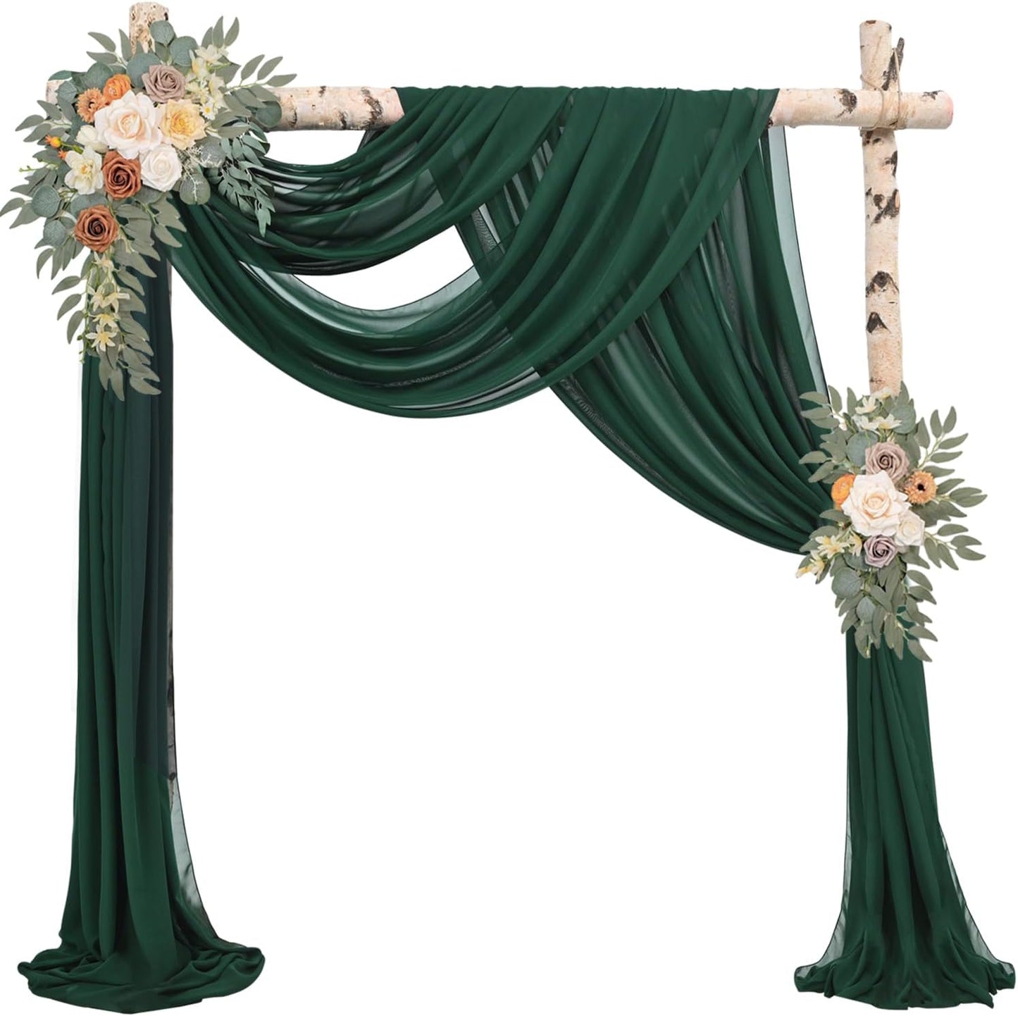 Emerald Green 2 Panels Wedding Arch Draping Fabric 20Ft Length x 28" Width Arch Drapes Chiffon Fabric Sheer Curtains Backdrop for Party Bridal Decorations Wedding Ceremony Stage Reception Decor