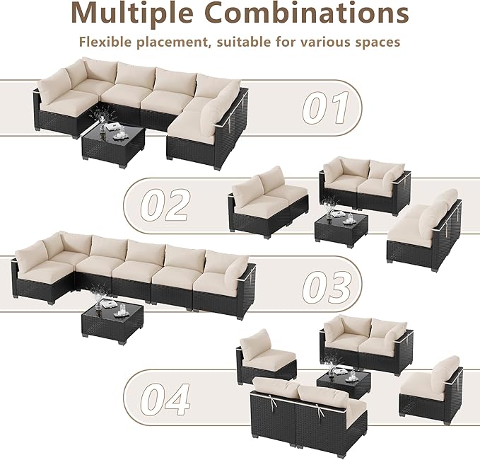 LOUVIXA 7 Piece Outdoor Patio Furniture Set, Outdoor Sectional Sofa, Wicker - Image 3