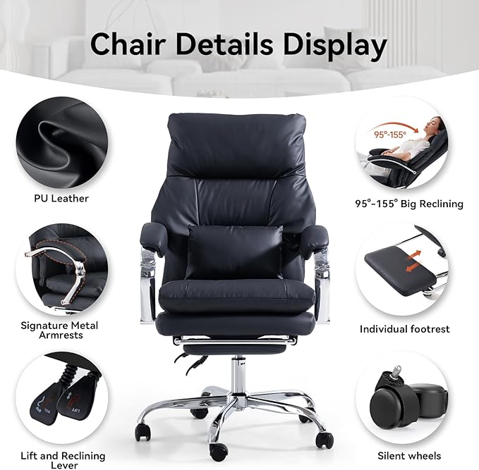 LEAGOO Office Chair with Foot Rest, Swivel Computer Desk Chair PU Leather - Image 6