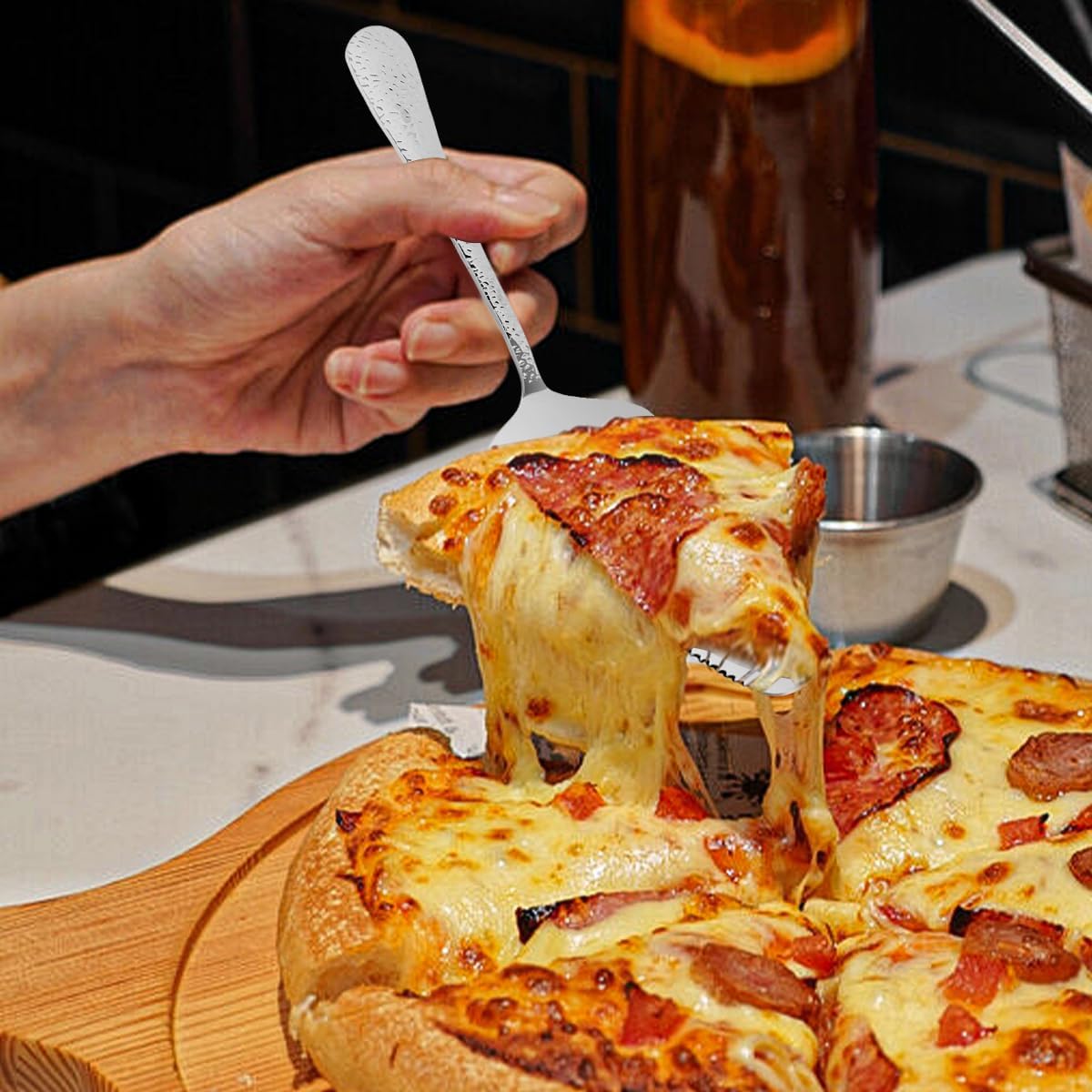 Stainless Steel Cake Server Pack of 10 Hammered Pie Holder Transfer Triangular Spade Spatula Serrated Edge for Pizza Cake Baking Safe in Dishwasher (Silver)