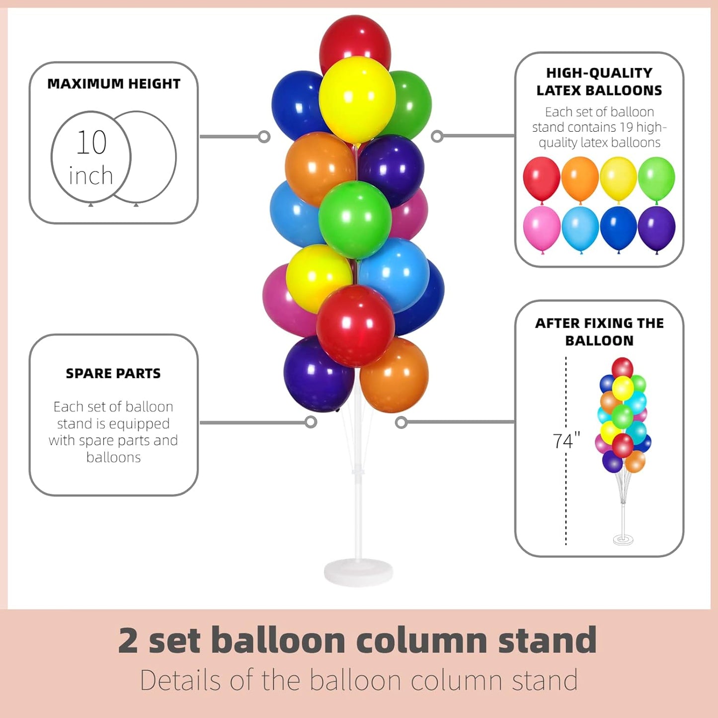 Balloon Column Kit Set of 2 With Balloons Assorted Color - Balloon Stand with Base&Pole,Balloon Tower Backdrop Decoration for Wedding, Baby Shower, Birthday Party, or Bachelorette Parties