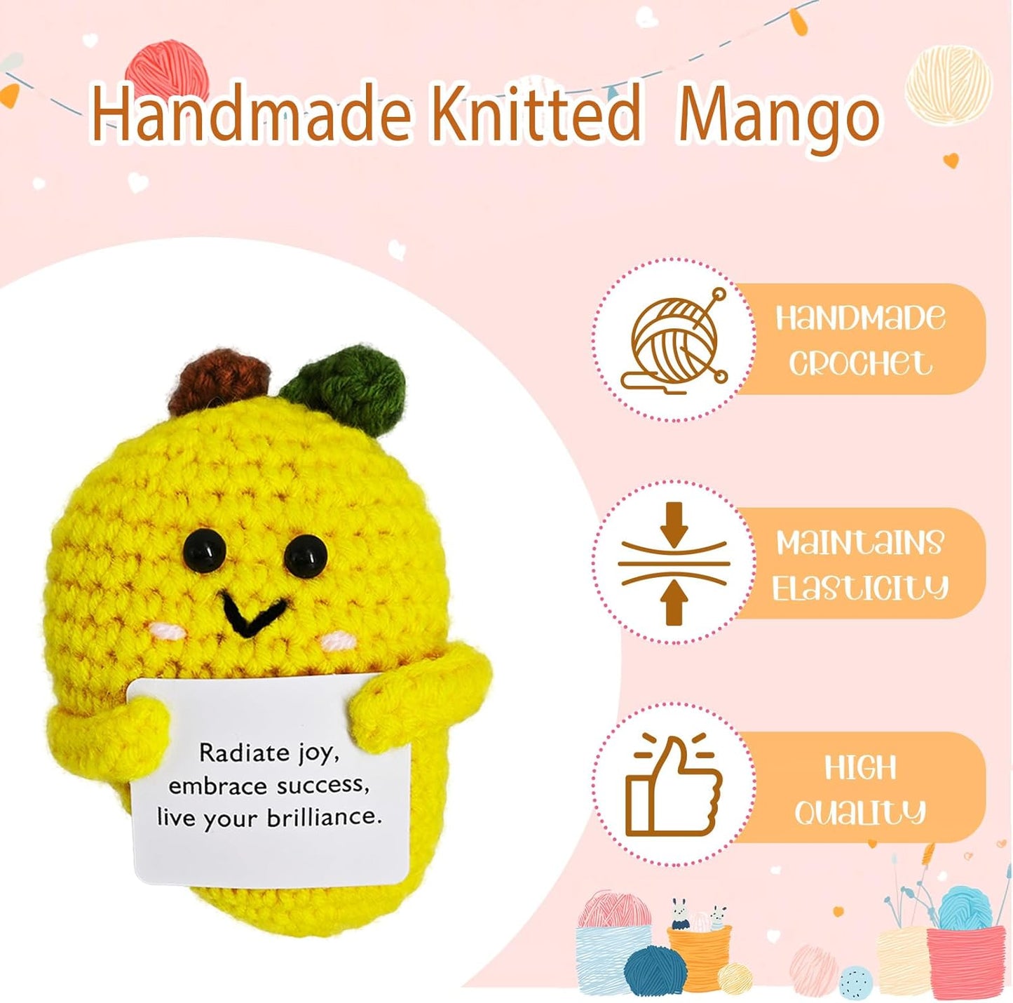Crochet Emotional Support Mango-Handmade Mental Health Gifts for Friends,Family-Uplifting Gifts for Grandpa,Grandma Mom,Dad,Teens