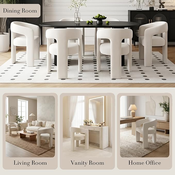 Modern Chenille Dining Chairs Set of 2, Upholstered Barrel Chairs - Image 5