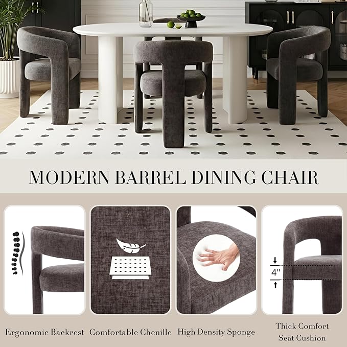 Modern Chenille Barrel Dining Chair Upholstered Fabric Dining Room Chair - Image 4
