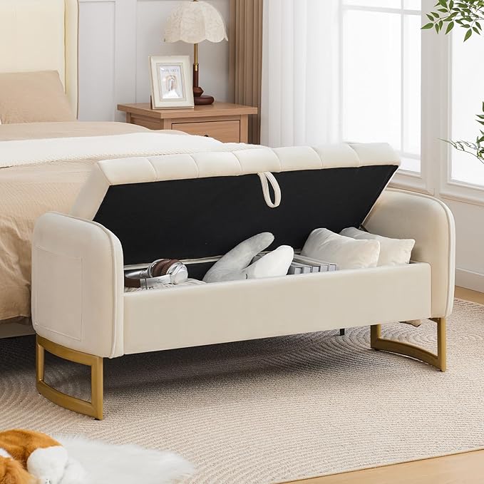 End of Bed Storage Bench, Storage Ottoman Bench - Image 9