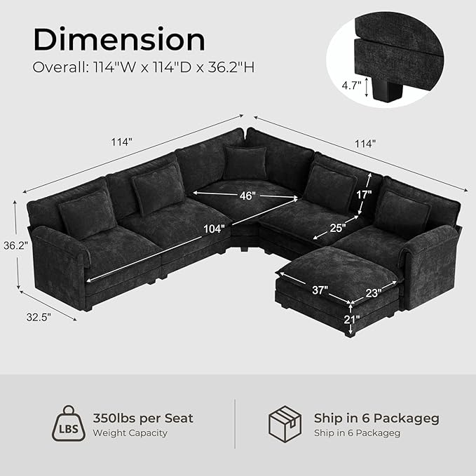 ELUCHANG 114" Oversized V-Shaped Cloud Couch Modular Sectional Sofa - Image 2
