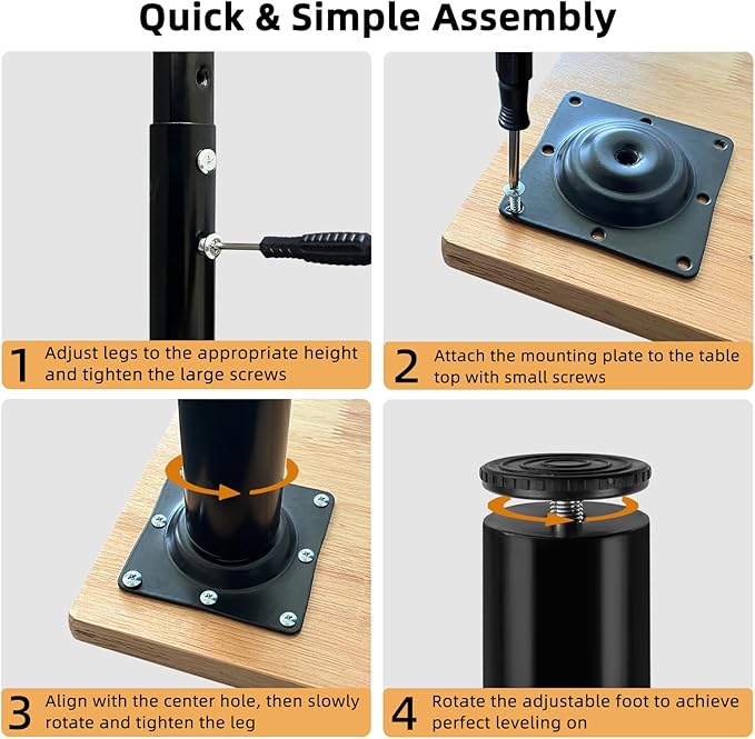 QLLY 24-40 inch Adjustable Metal Table Legs, Heavy Duty DIY Desk Legs - Image 5