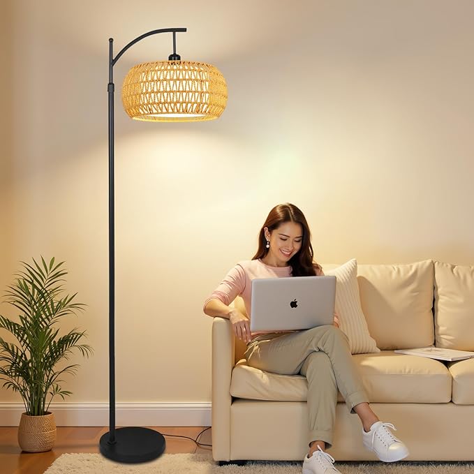 Arc Floor Lamps for Living Room Rattan Boho Floor Lamp - Image 7