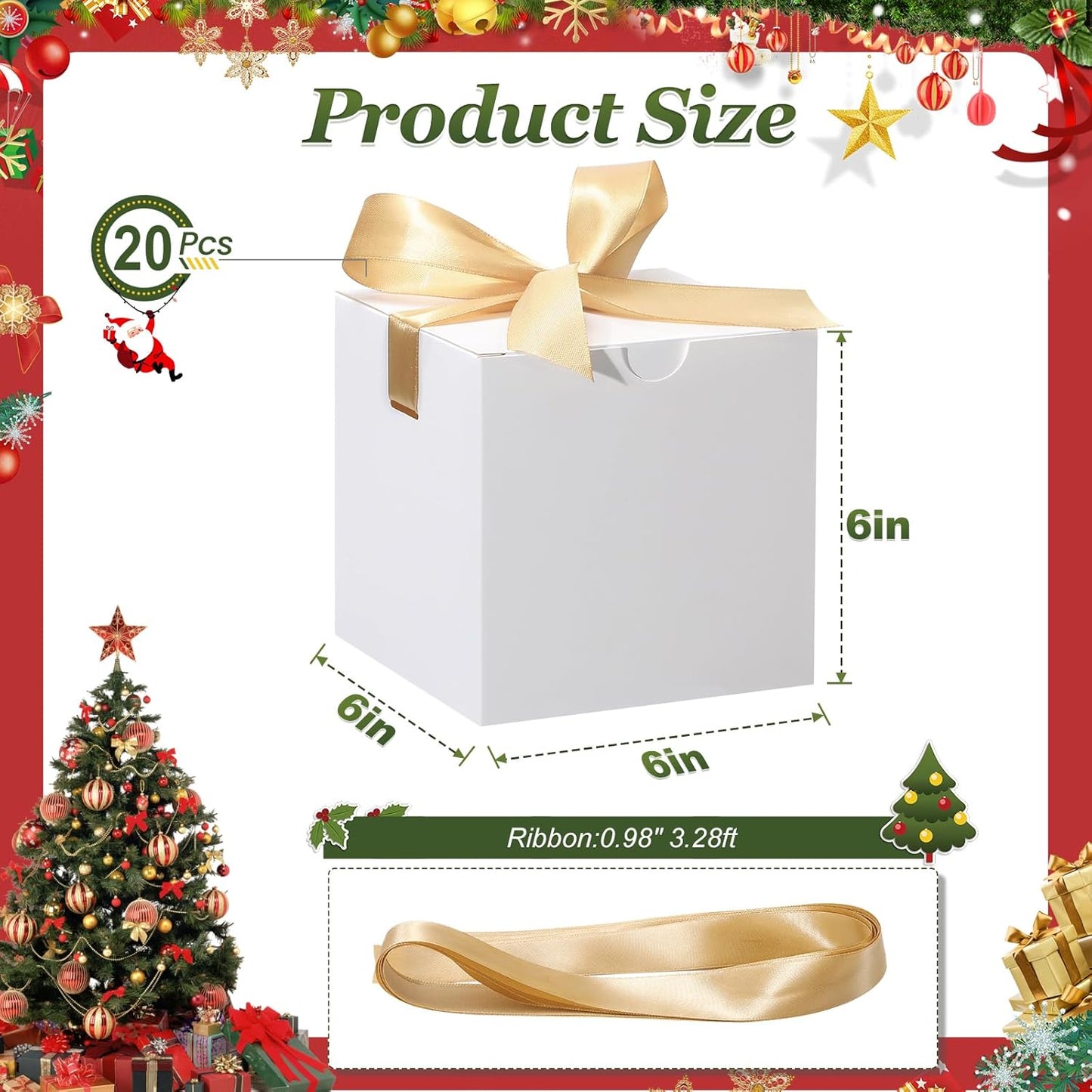 DOYIDE 20 Pack Small Gift Boxes, 6x6x6 Inch White Elegant Paper Boxes with Ribbons, Christmas Gift Box Crafting, Wedding Party Favor, Cupcake, Candy, Bridesmaids Proposal Box