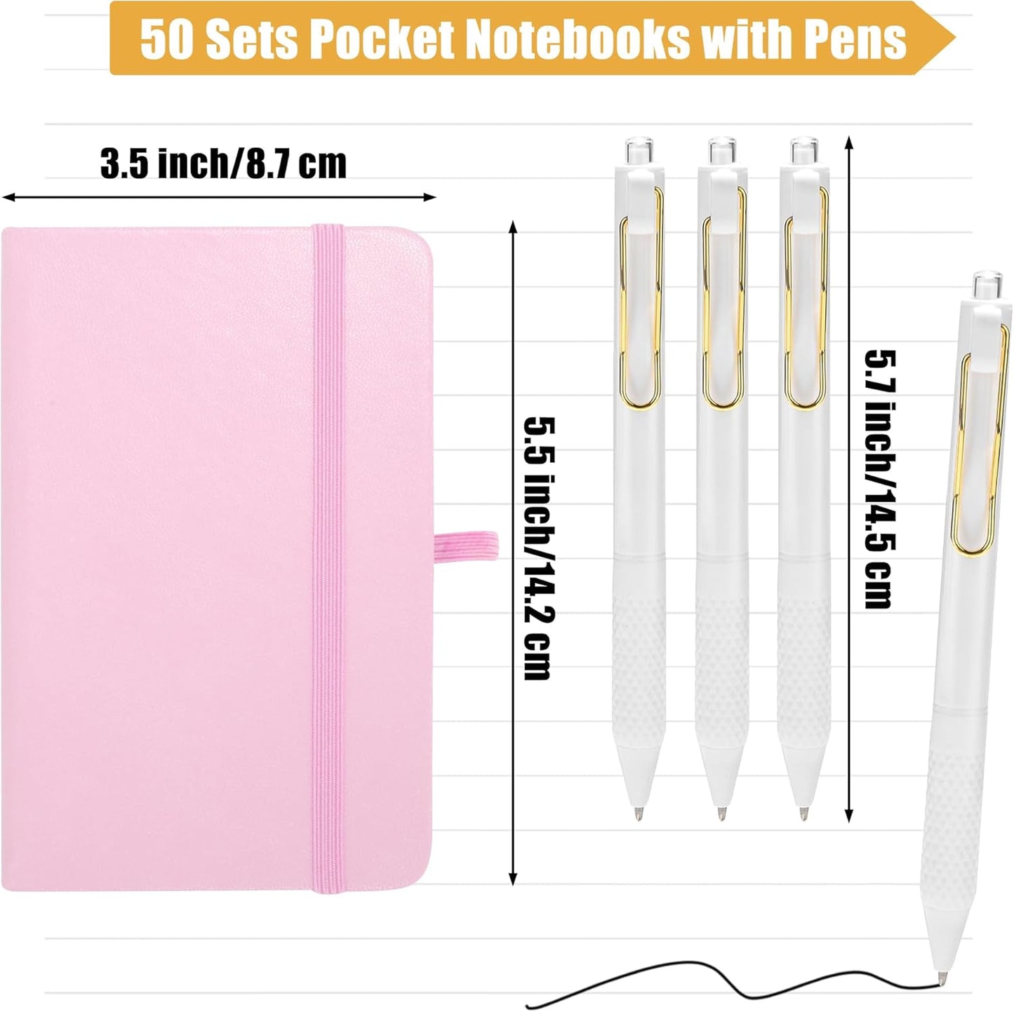 Aodaer 50 Sets Pocket Notebook Journal with Pens, 160 Pages, 3.5 x 5.5 Inch Mini Lined Journal Notebook A6 Leather Hardcover College Ruled Notepad with Pen Holder for School Office Gifts, Pink