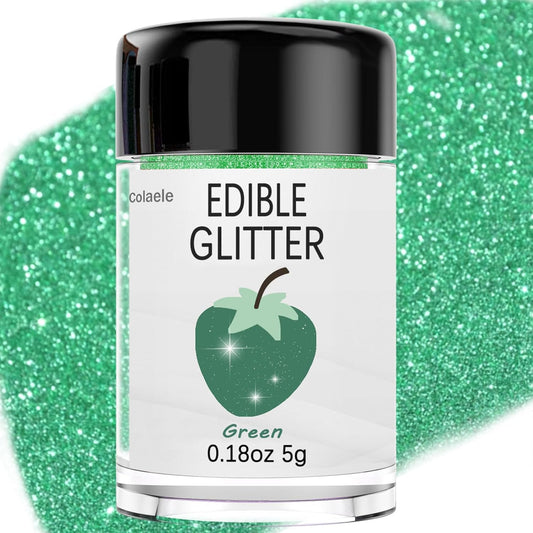 Green Edible Glitter Glimmer Powder for Cakes Drinks - Colaele 5 grams Food Grade Luster Dust Metallic Food Decorating Sprinkle Disco Brew Dust for Cake Decorations Wine Beverage Candy Dessert, Vegan