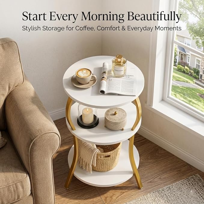 Vintage Small Round Side Table, 3-Tier Slim Waist Circular End Table - Image 9