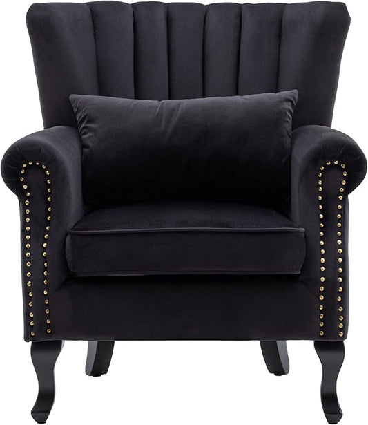 Mid-Century Modern Accent Chair Velvet Armchair Tufted Wingback Santa Club by DMFurniture