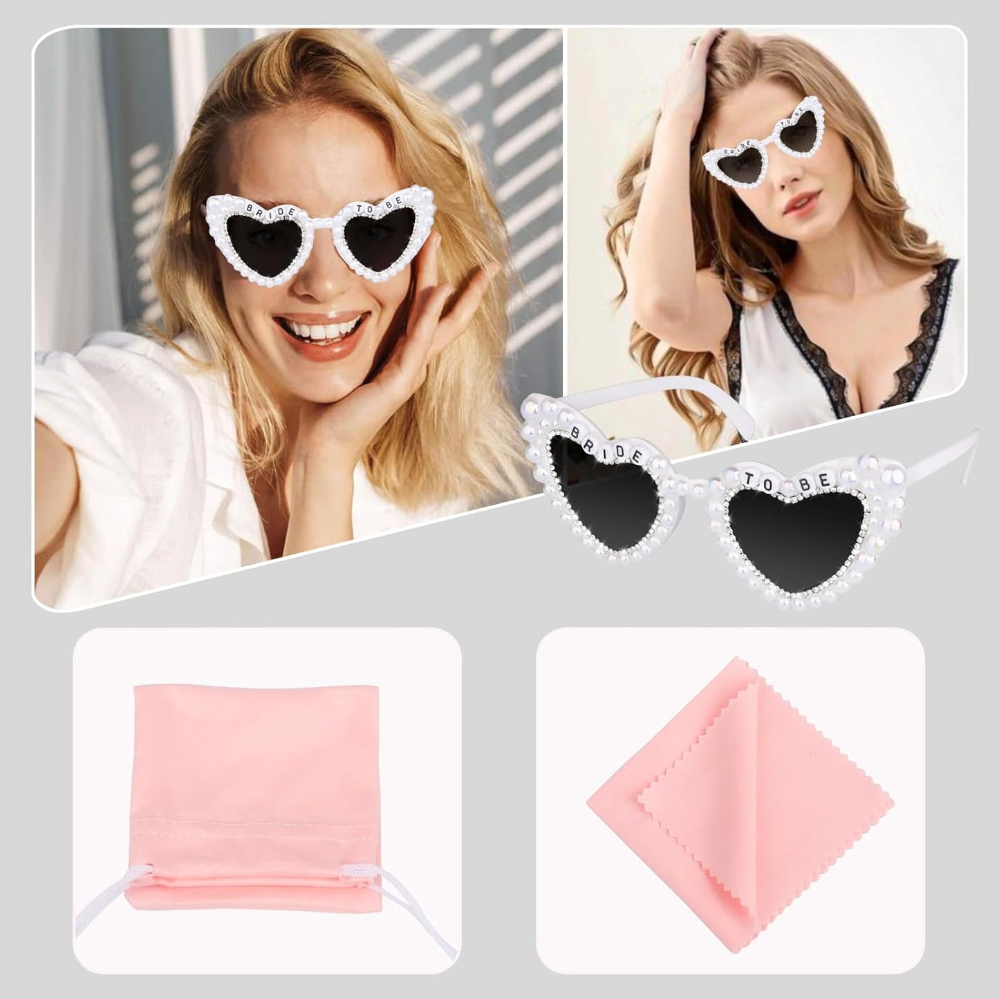 Bride Sunglasses for Bachelorette White Heart Glasses for Bride to Be Gift, Bachelorette Accessories Party Favors