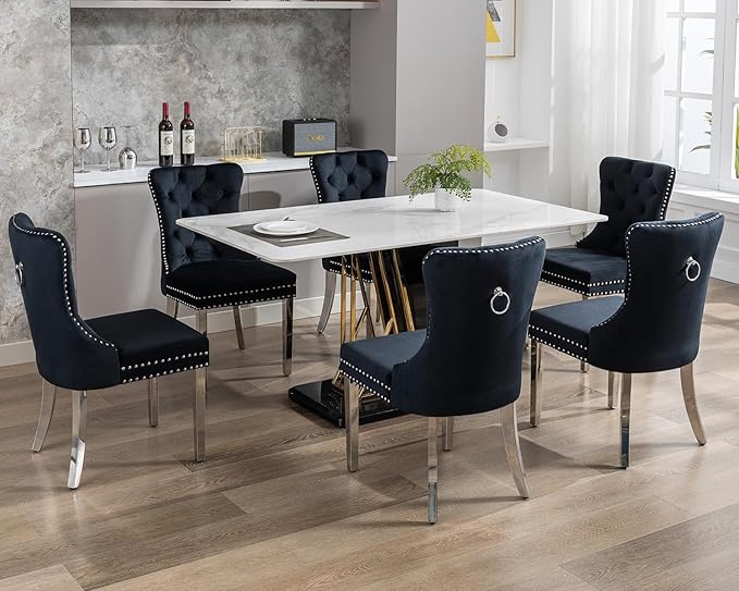 KCC Velvet Dining Chairs Set of 6, Upholstered High-end Tufted Dining Room Chair - Image 2