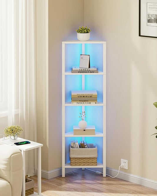 TUTOTAK Corner Shelf with LED Light, 5-Tier Corner Bookshelf by ChoosetutotakFurnitureBuildYourCozyHome