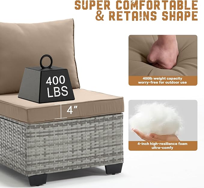MOCHITO 5 Pieces Outdoor Patio Furniture Sets, All-Weather Sectional Sofa Grey - Image 7