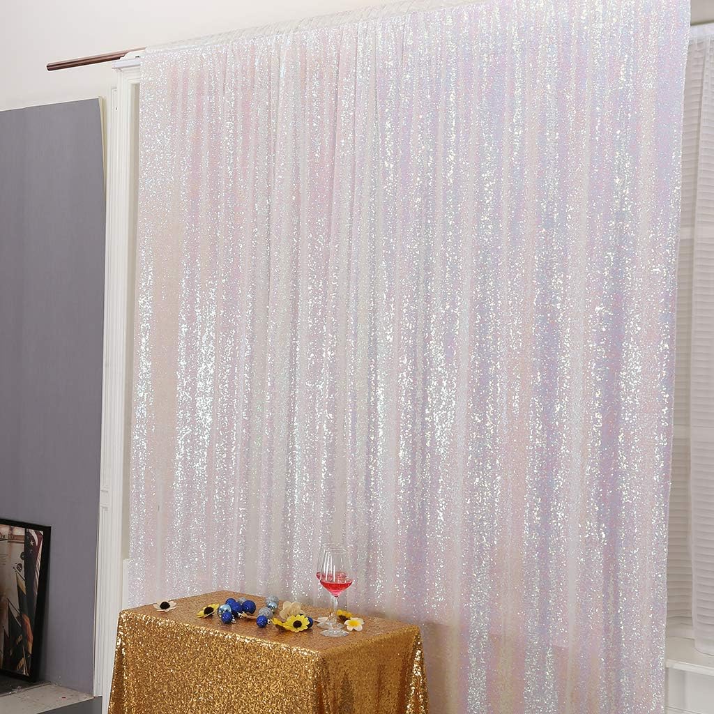 Eternal Beauty White Iridescent Sequin Backdrop, 6x8 Ft Glitter Background Curtains for Shimmer Photography Party Wedding Birthday Back Drop Decor