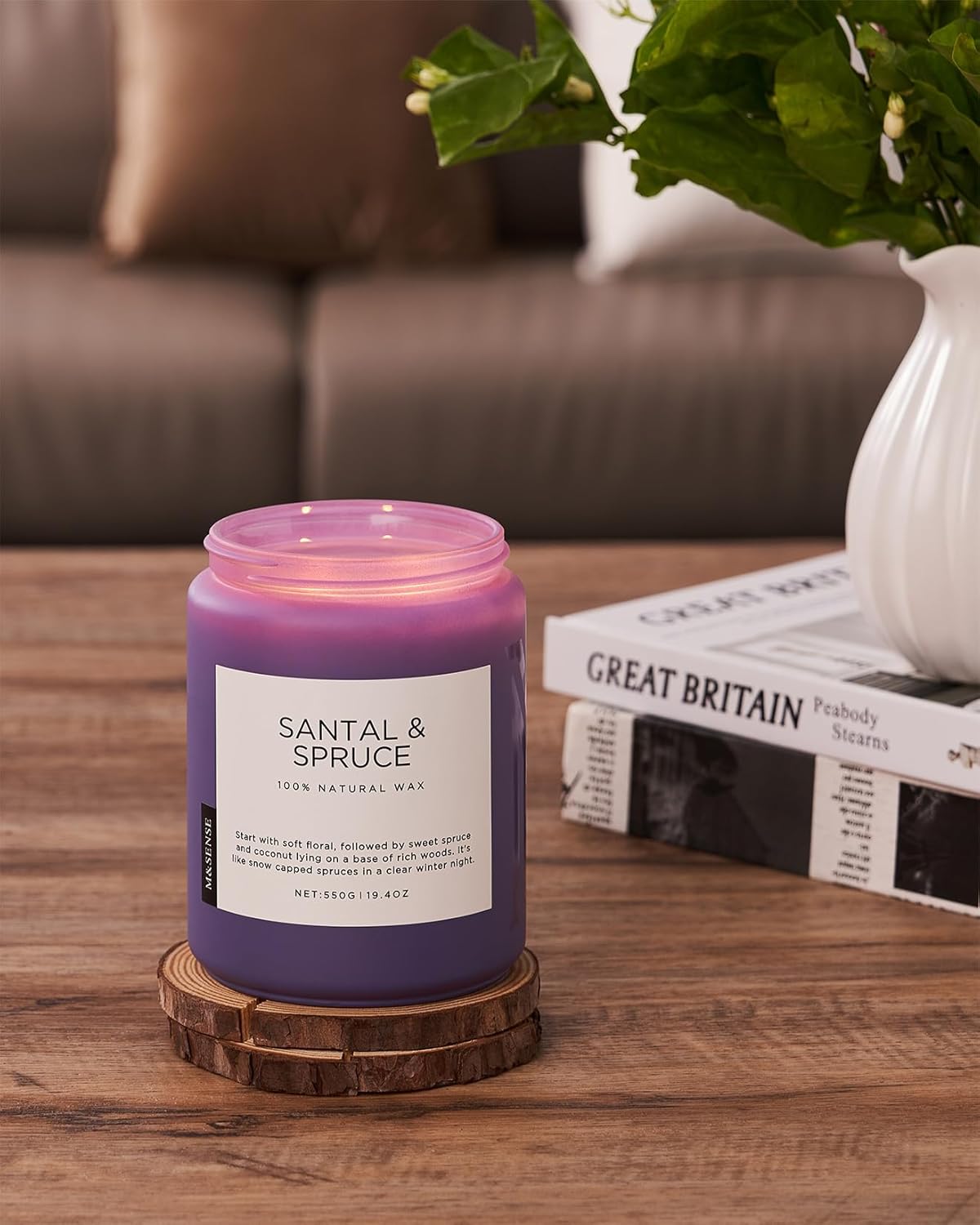 M&SENSE Santal Spruce Coconut Soy Candles for Home Scented, 19.4oz 110 Hour Slow Burning Large Candle Gift for Stress Relief, Meditation, Relaxing SPA, Best Smelling Christmas Gifts