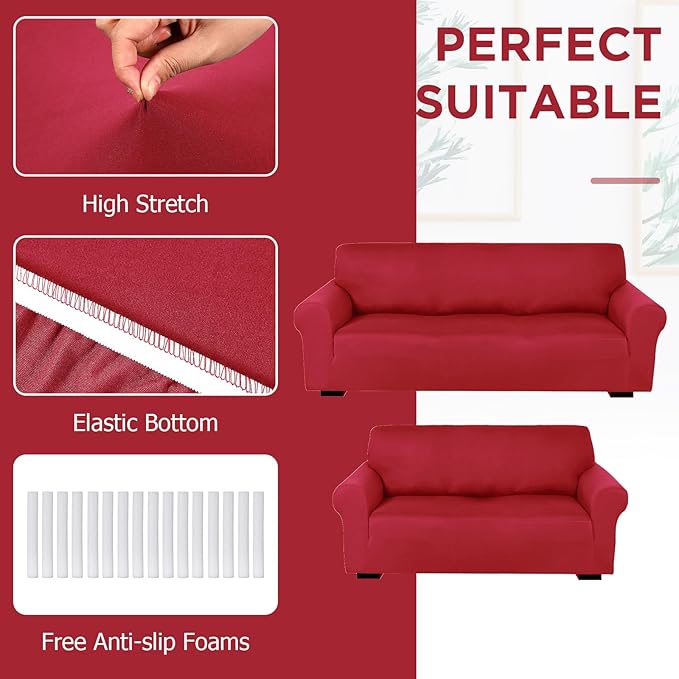 Peryiter 2 Pcs Sofa Covers Couch and Loveseat Covers Set Stretch Sofa Slipcover - Image 3