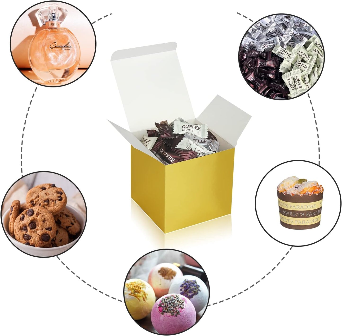 100 Pack Small Gift Boxes, 3x3x3 Inches Favor Boxes Gold Paper Gift Boxes with Lids for Presents, Crafting, Cupcake Boxes, Gifts, Candy Boxes for Wedding Party Bridal Shower Baby Shower Favors