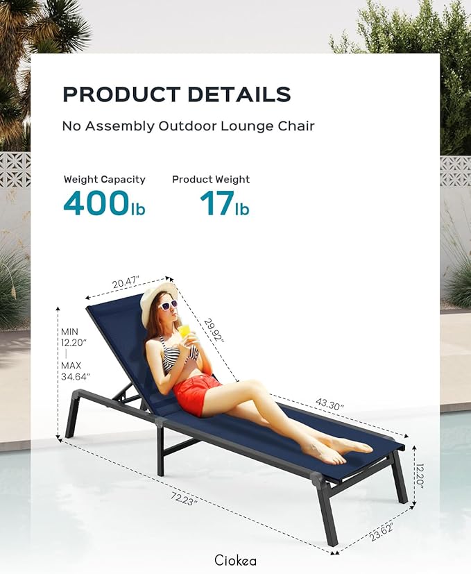 Patio Chaise Lounge Chair Set of 4, Foldable Lounge Chair - Image 2