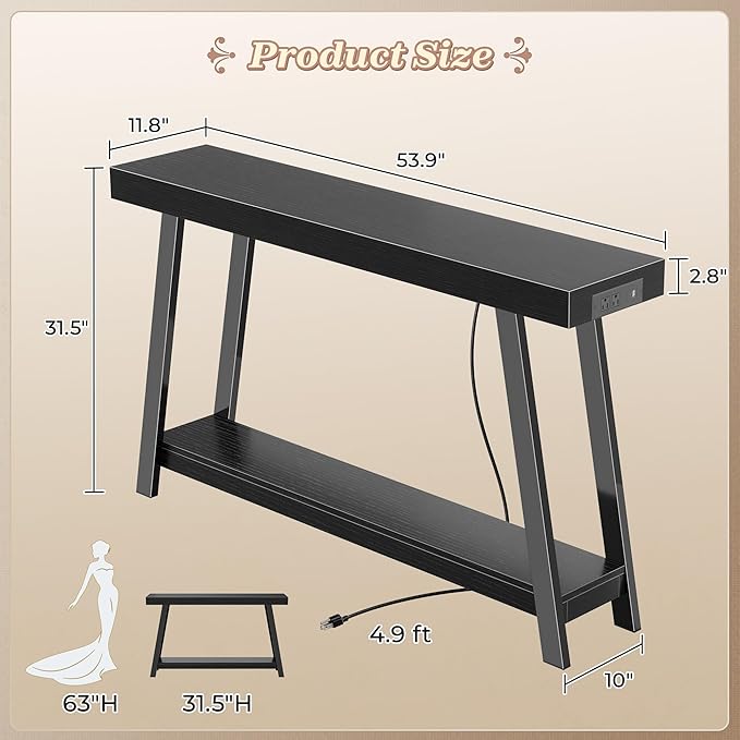 Huuger Console Table with Charging Station, USB-C Port, 2 Tiers Entryway Table - Image 2