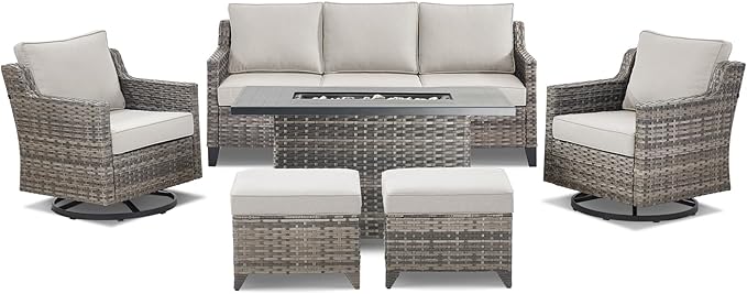 Patio Furniture Set with 42.5" Fire Pit Table-6 Pieces All Weather Wicker - Image 9