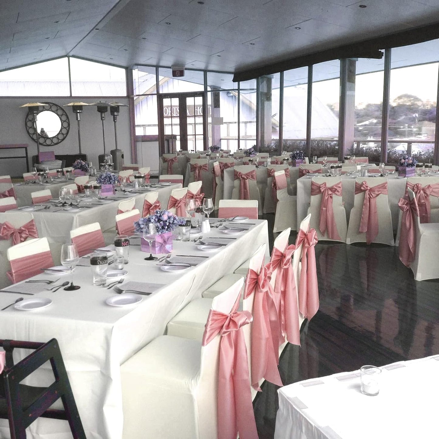 fani 120 PCS Rose Gold Satin Chair Sashes Bows Universal Chair Cover for Wedding Reception Restaurant Event Decoration Banquet,Party,Hotel Event Decorations (7 x 108 inch)